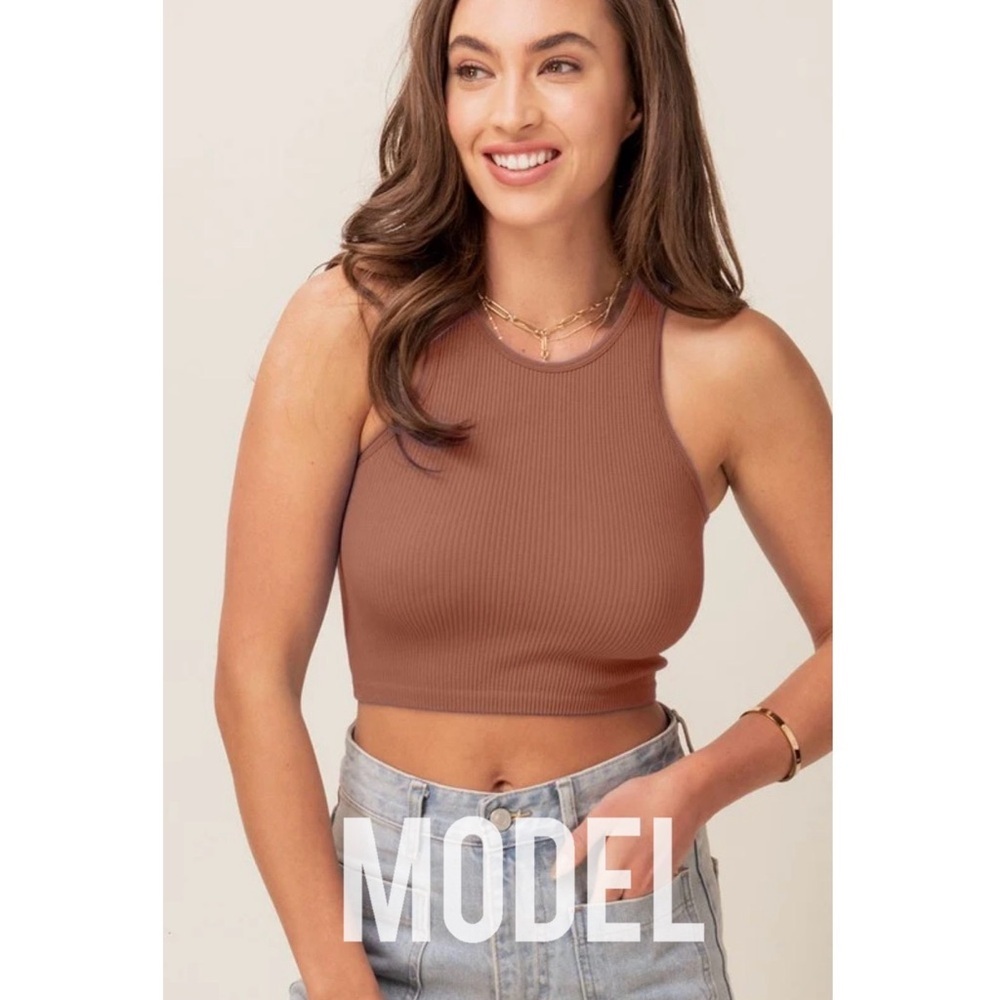 Thakoon Ribbed Crop Top - cocoa brown - 100% cotton